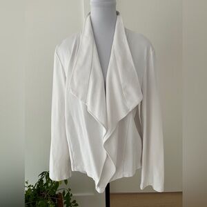 CHICO’S Open Front Waterfall Collar White Jacket Blazer Elastic Back Detail